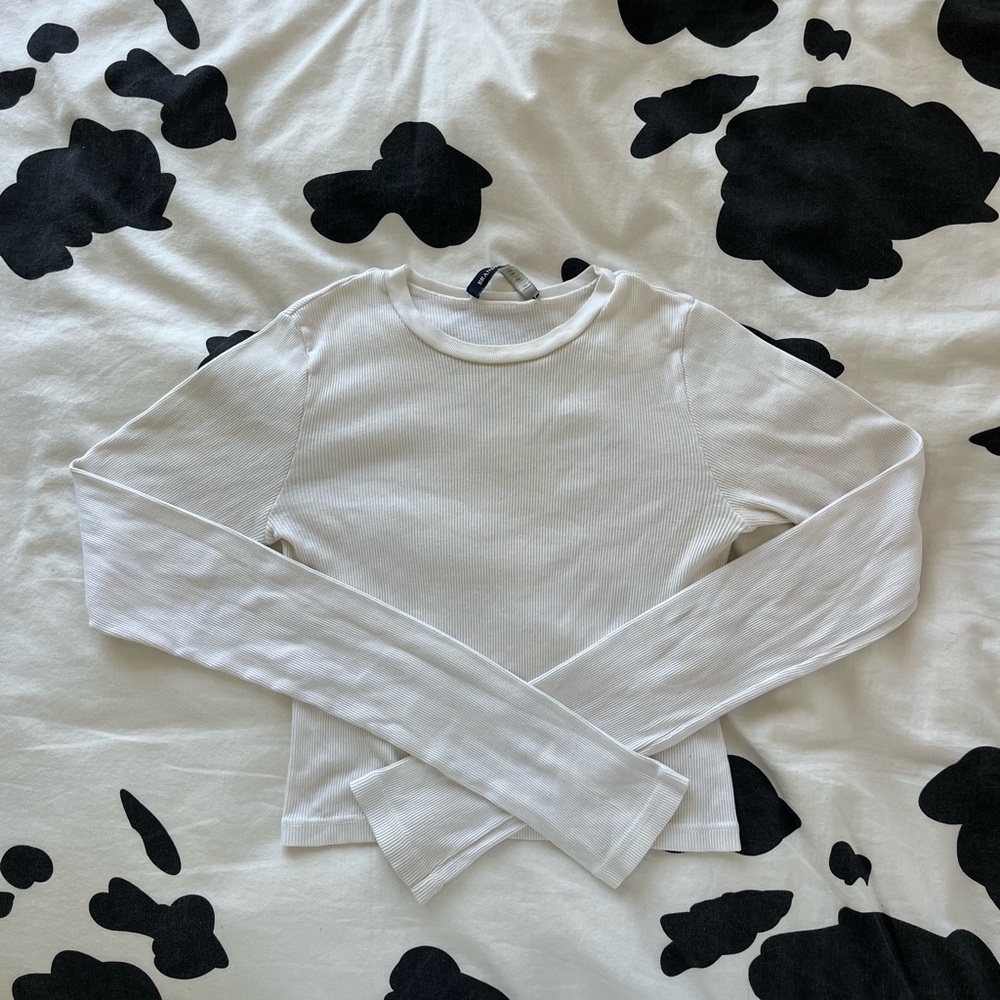 Brandy White Ribbed Long Sleeve